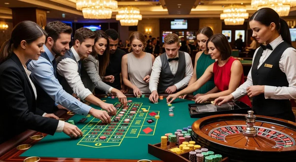 Sugar Rush 1000 Gäste platzieren Jetons am Roulette-Tisch im Casino