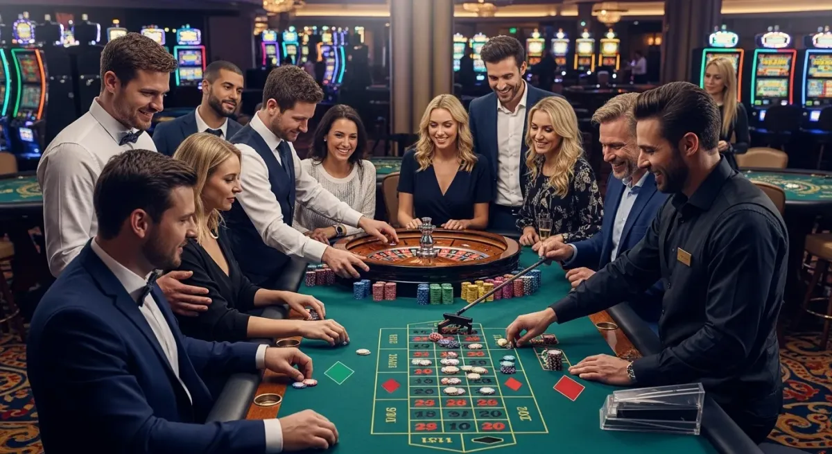 Sugar Rush 1000 Gruppe von Menschen spielt Roulette im Casino